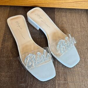 Betsey Johnson Satin “Bride” Slides with Block Heel Size 7.5